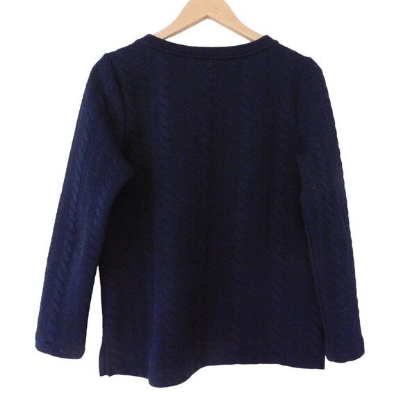 Talbots Pullover Sweatshirt Long‎ Sleeve Blue Side Slit Tunic Blue Cable PM - Picture 4 of 5